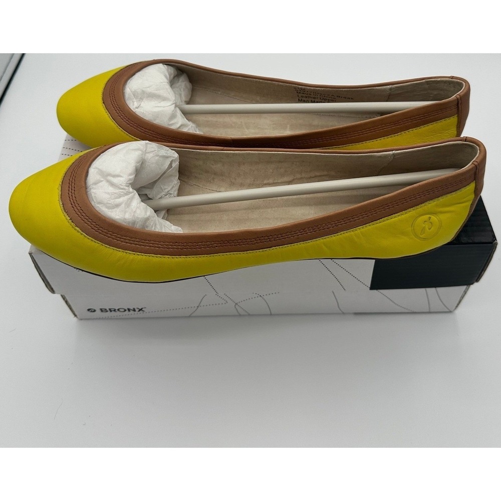 Bronx Womens 41 Need A Break Ballet Flats Yellow/Brown Vibrant Avant- Garde Chic